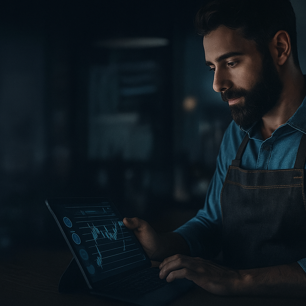 Hostelero revisando gráfica de ventas